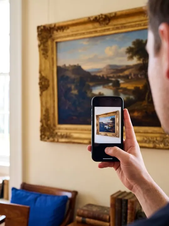 Phone: camera framing a gilt-framed painting
