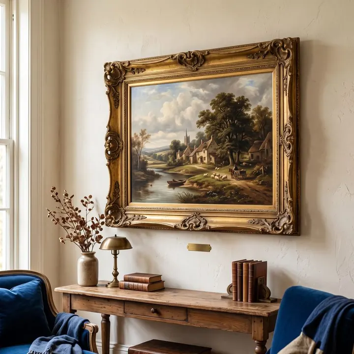 Gilt-framed landscape painting